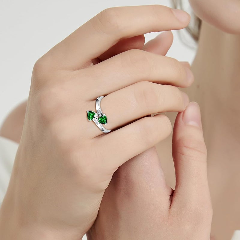 Yaresul 1CT Adjustable Women Heart Ring 925 Sterling Silver Birthstone Rings for Women Promise Ring for her Simulated Gemstone Statement Stackable Band Width 2mm Open Size 5~9 - Image 5